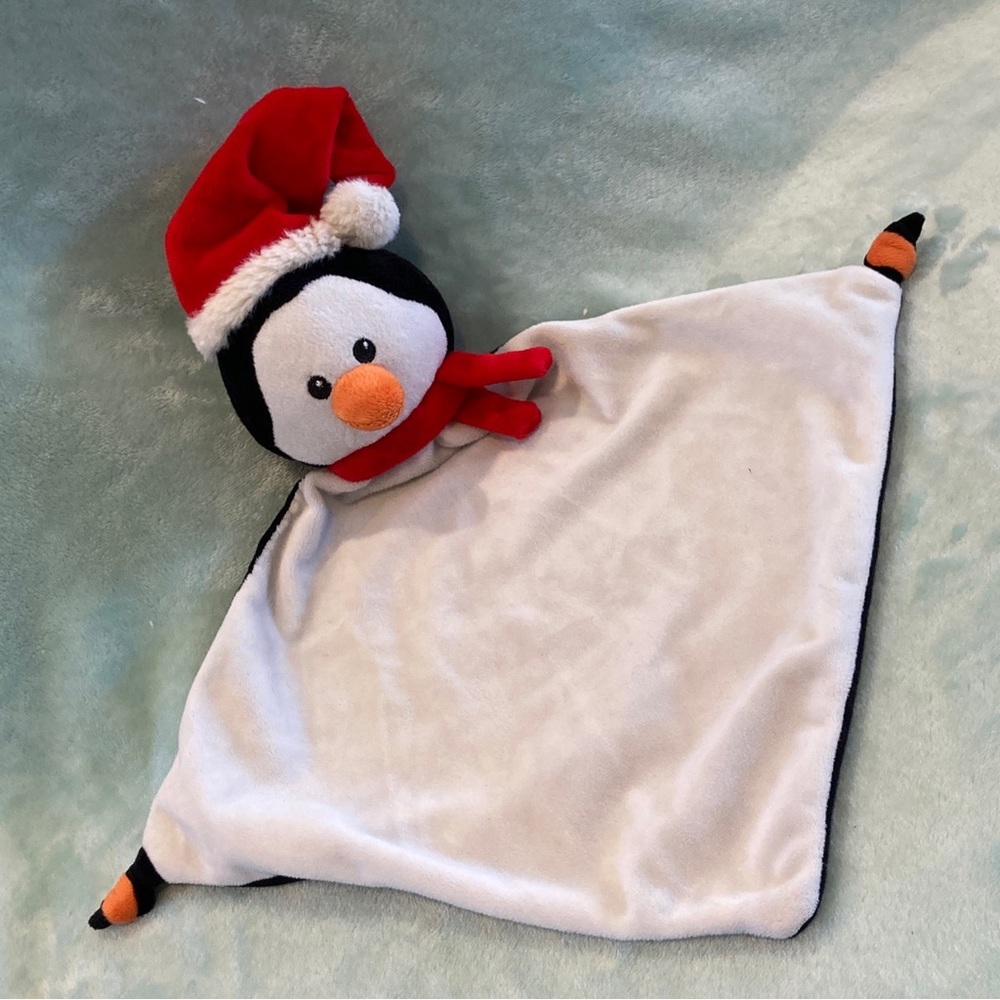 EUC Cubbies Lovey Christmas Penguin Wearing a Red Santa Hat 2015 Black White Red